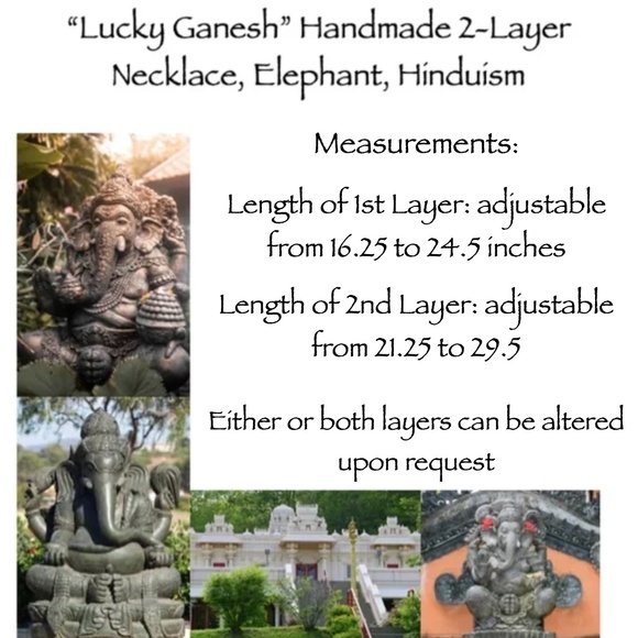 “Lucky Ganesh” Silver Hindu Elephant God Handmade 2-Layer Adjustable Necklace - Picture 15 of 16